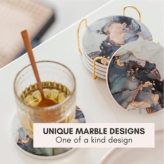 Ceramic Marble Coasters Set of 6, Absorbent Drink Coasters - Image 4