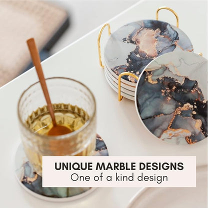 Ceramic Marble Coasters Set of 6, Absorbent Drink Coasters - Image 4