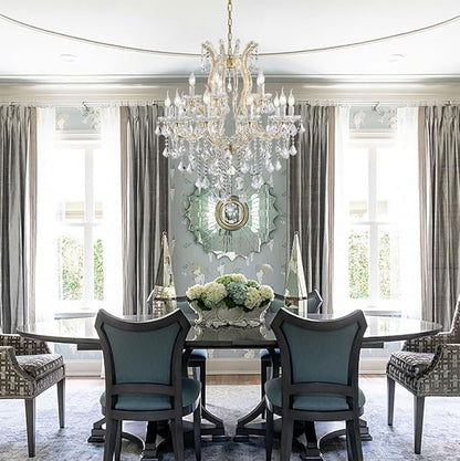 Modern Gold Chandelier Light Fixture - Large Maria Theresa Crystal Chandeliers for Dining Room, Kitchen Island, Living Room, Bedroom, 15 Lights, 2 Layers