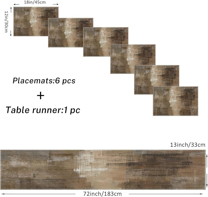Emvency Table Runner and Placemats Set of 6, Abstract Vintage Modern | Painting - Image 2