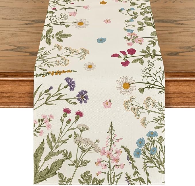 Artoid Mode Floral Wildflowers Herb Spring Table Runner, Seasonal Kitchen by ArtoidMode