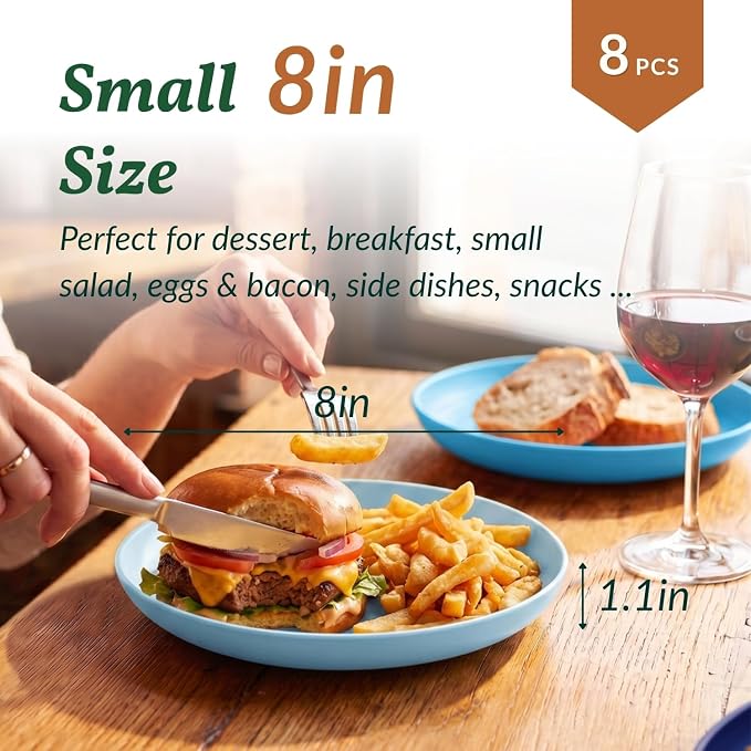 Dessert Plates Set of 8-8 inch Plate Set Wheat Straw Plates - Image 2