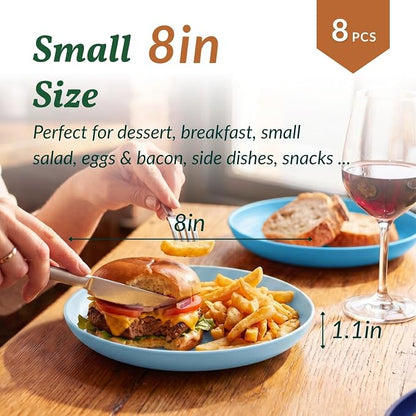 Dessert Plates Set of 8-8 inch Plate Set Wheat Straw Plates - Image 2