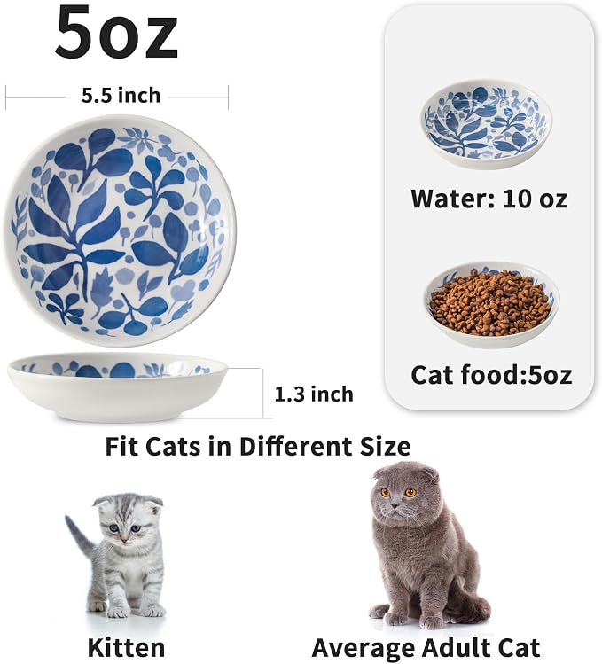 3 Ceramic Cat Bowls, 5.5 inch Wide Shallow Cat Food Bowl - Image 2