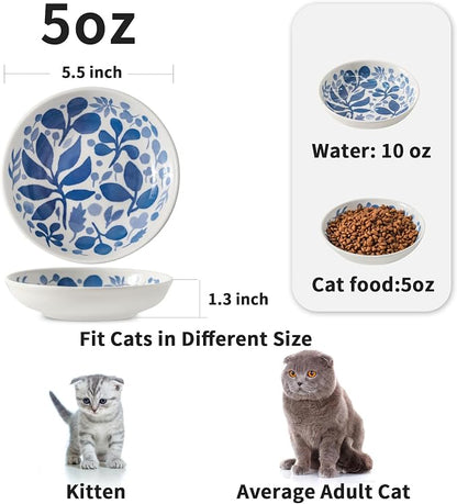 3 Ceramic Cat Bowls, 5.5 inch Wide Shallow Cat Food Bowl - Image 2