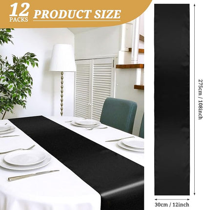 12 Pack Black Satin Table Runner 12 x 108 Inch Long Premium Table Runners - Image 2
