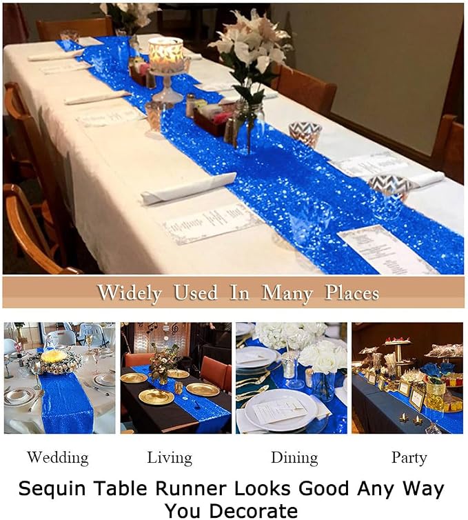 ShinyBeauty 12x72-Inch Royal Blue Rectangle-Sequin Table Runner - Image 6