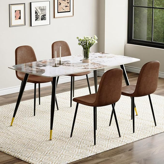 Table and Chairs Set of 4, Dining Room Table Set for 4, Sintered Stone Kitchen Table Top and Modern Chairs Set of 4 for Kitchen Dining Room