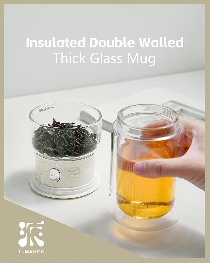 ZENS Glass Tea Infuser Pot, Modern One Touch Tea Maker - Image 7