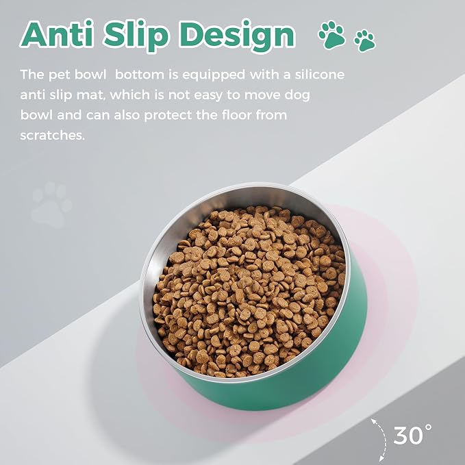 WENBOKMIN Dog Bowl, Stainless Steel Food and Water Bowl, Deep Green | Non Slip - Image 6