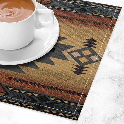 Aztec Southwest Placemats Rustic Tribal Geometric Decorative Table Mat Antique Native Heat Resistant Place Mats for Dining Kitchen Party Holiday Decor 12x18Inch Set of 6