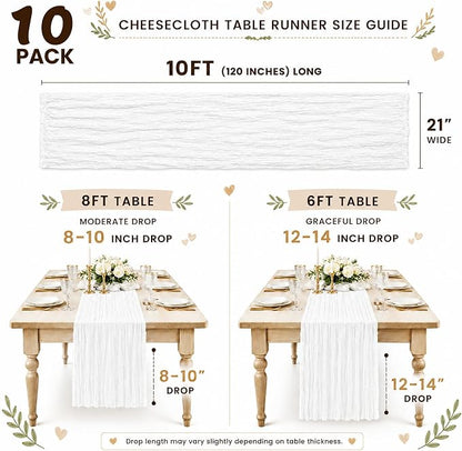 10 Pack White Table Runner 10FT Gauze Cheesecloth Table Runner | 21x120 Inch - Image 3