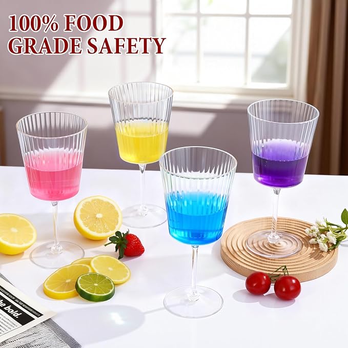 LIYH 20 Pcs Plastic Ribbed Wine Glasses 13.5 Oz, Plastic Goblets Vintage Style - Image 7