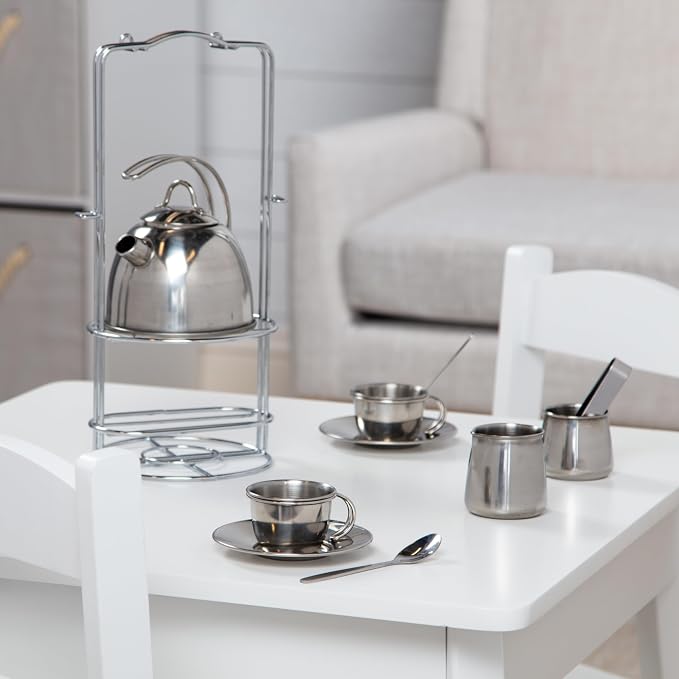 Melissa & Doug Stainless Steel Pretend Play Tea Set and Storage Rack - Image 9