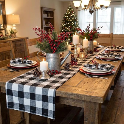 ShinyBeauty Black & White Buffalo Plaid Runners 120 inches Long Classic - Image 2
