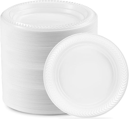 PLASTICPRO 800 PCS White Plastic Round 6 Inch Plates Premium Quality Light Weight Disposable Plastic Dishes Dessert Plates for Parties Weddings