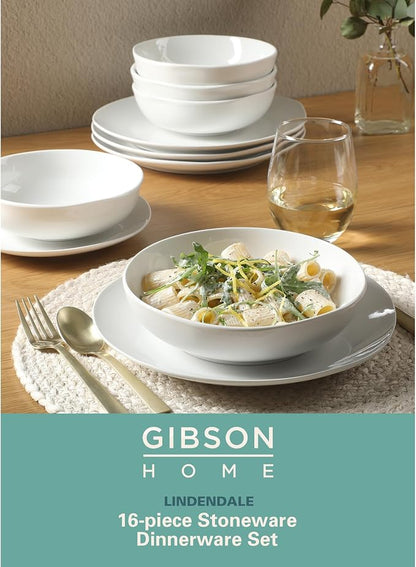 Gibson Home Lindendale 16 Piece Porcelain Ceramic Plates and Bowls Dishes - Image 2