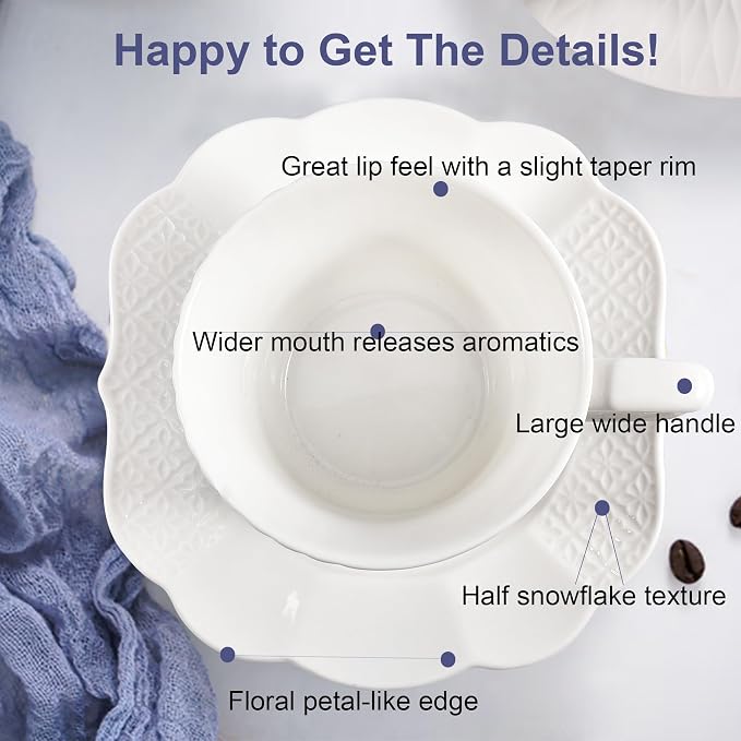 12 Pieces 6 oz Tea Cup and Saucer Set, Cappuccino Latte Americano Coffee Cup - Image 5