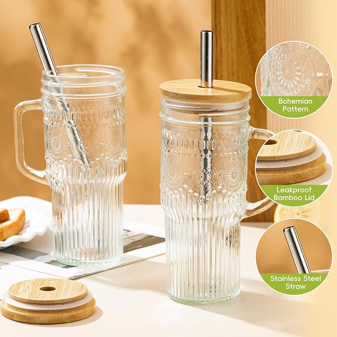 JunVpic Glass Tumbler, 24 oz Ice Coffee Cups - Image 2