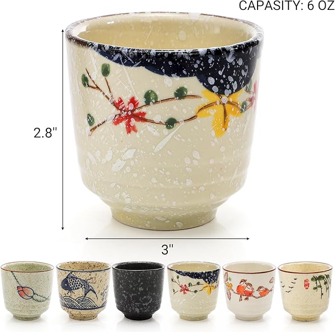 6 Pieces Japanese Tea Cups, 6 Oz Ceramic Coffee Cup | No Handle Teacup Matcha - Image 2