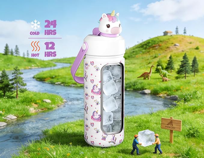 POWCAN Kids Water Bottle for School: 2-in-1 Straw Spout Lid - Image 2