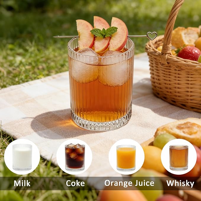 XKXKKE 14 oz Ribbed Drinking Glasses Set of 6, High Clear Vintage Iced Coffee - Image 5