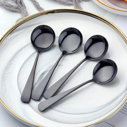 Broth Round Spoon Set, 12 Piece Reusable Stainless Steel Dinner Table Cereal - Image 4