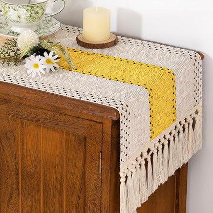 Boho Table Runner Summer Farmhouse Rustic Dining Dresser Scarf Home Decor | - Image 2