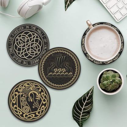 Black Viking Magical Runic Runes Leather Drinks Coasters - Image 3