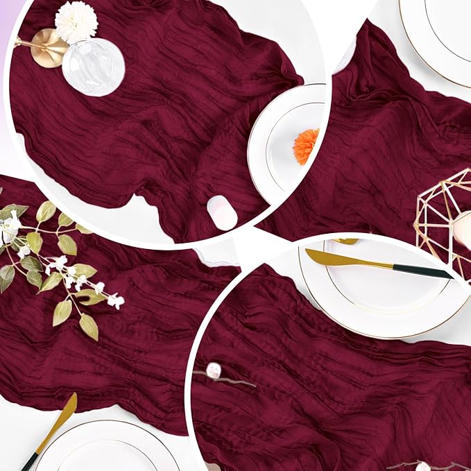 8 Pack Burgundy Cheesecloth Table Runner 20 x 120 inch Gauze Table Runners 10 - Image 7