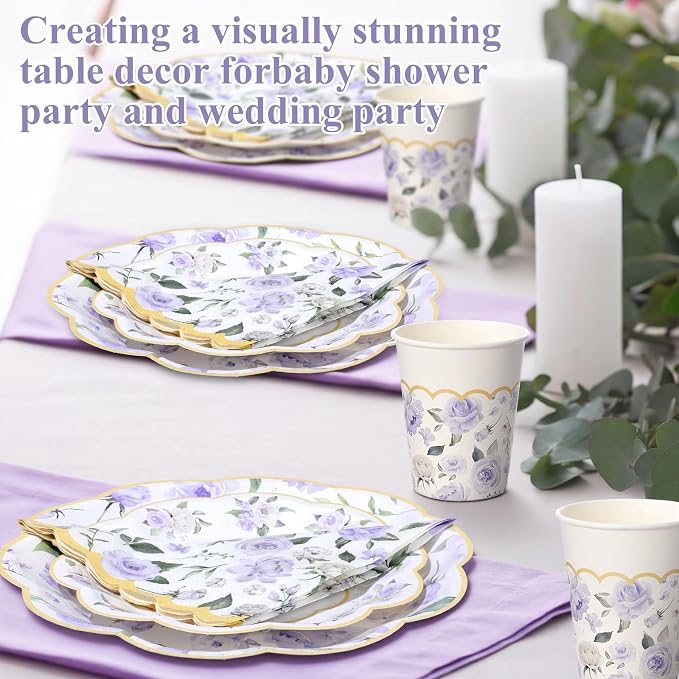 Funnymoom 250 Pcs Floral Party Decoration Flower Paper Plates Napkins and Cups - Image 5