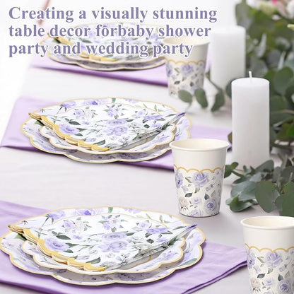 Funnymoom 250 Pcs Floral Party Decoration Flower Paper Plates Napkins and Cups - Image 5