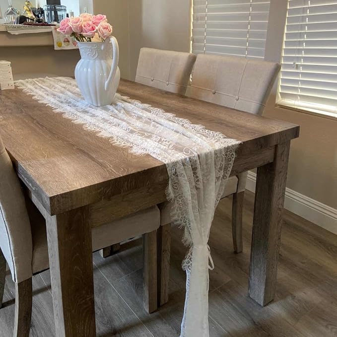 1 Pcs White Lace Table Runner 30 x 120 Inch Vintage Rustic Table Runner - Image 5