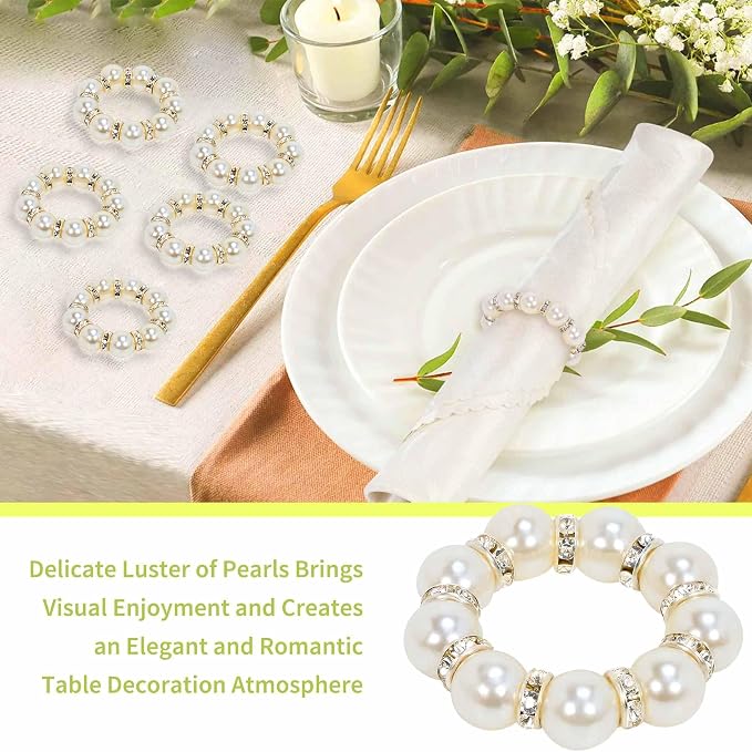 GENMOUS Set of 100 Silver Pearl Napkin Rings, Elegant Imitation Beaded Stylish - Image 6