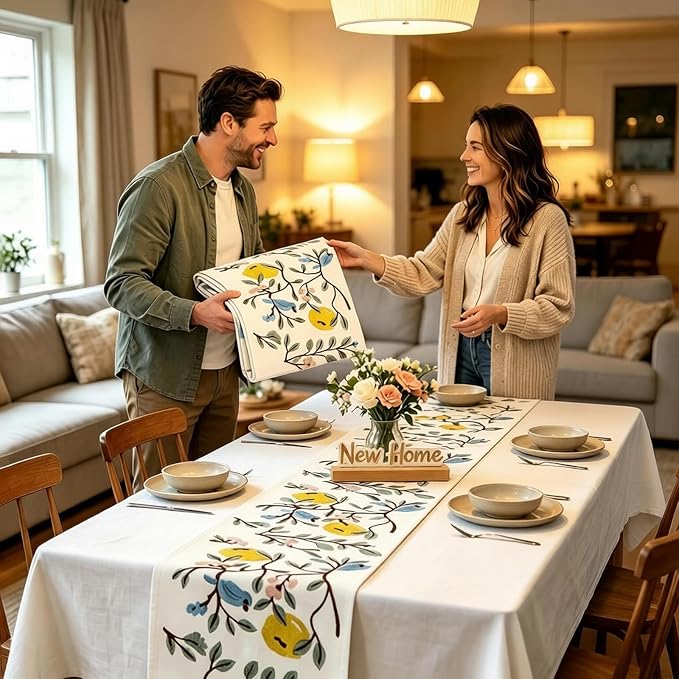 Embroidered Table Runner 14x72 Inch, 3D Textured Lemon Floral Canvas Dresser - Image 7