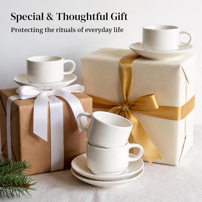 DOWAN 4 OZ Stackable Espresso Cups, Porcelain Coffee Cups - Image 9