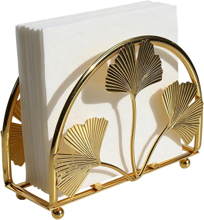 Elegant Iron Ginkgo Leaf Cocktail Napkin Holder Tabletop Decor Dispenser | by Unknown
