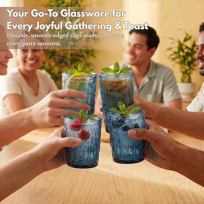 Blue Drinking Glasses Set of 12, 12 Oz Highball & 10 Oz Cocktail Glasses - Image 4