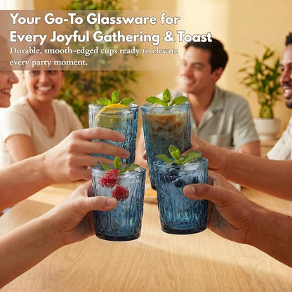 Blue Drinking Glasses Set of 12, 12 Oz Highball & 10 Oz Cocktail Glasses - Image 4