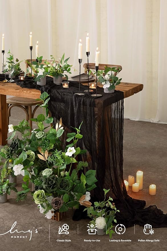Ling's Moment Black Gauze Cheesecloth Table Runner, 14FT | Sheer Cheese Cloth - Image 4