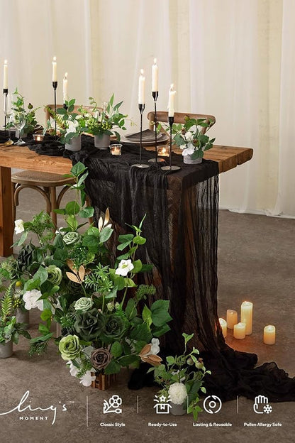 Ling's Moment Black Gauze Cheesecloth Table Runner, 14FT | Sheer Cheese Cloth - Image 4