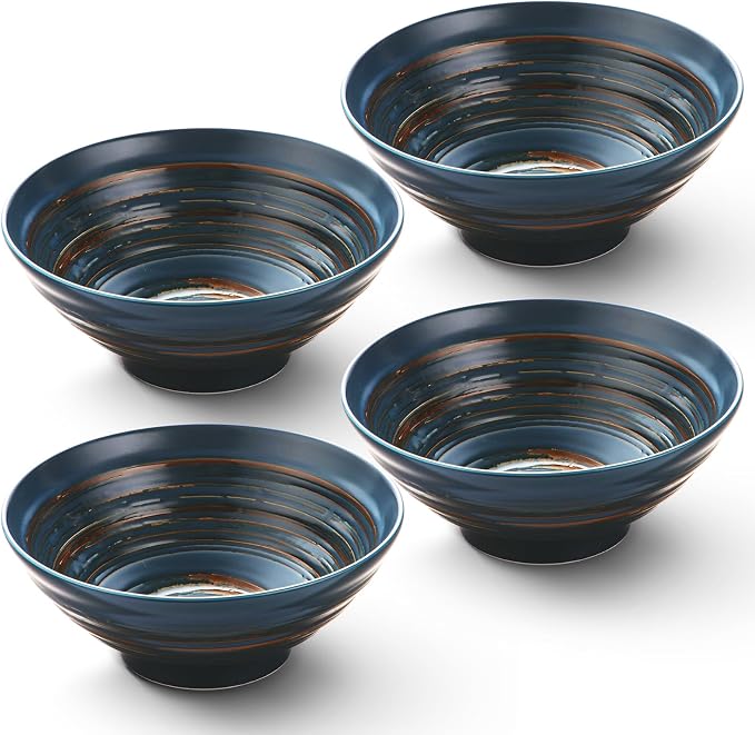 YUN TAO Ramen Bowl Set, 35 Oz Large Blue Ceramic Ramen Bowls Set of 4, Deep by YUNTAO