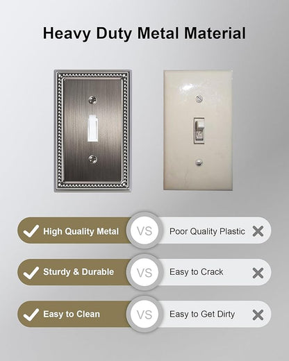 6-Pack Single Toggle Light Switch Cover Plate, Pearls Decorative Switch Plate Covers, Antique Silver 1 Gang Metal Wall Plate, Corrosion Resistant