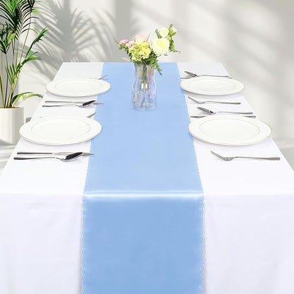 VACVELT Light Blue Satin Table Runners, 12x72 Inch, 12 Pack, Scalloped Edge | - Image 8