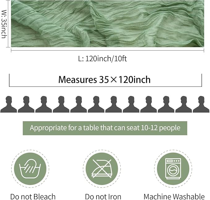 10 Pack Sage Green Cheesecloth Table Runner 35x120 Inch, Boho 10FT Cheese Cloth - Image 6