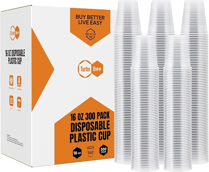 Turbo Bee 16 oz Clear Plastic Cups, Soda & Iced Drinks, Bulk Cups by TurboBee