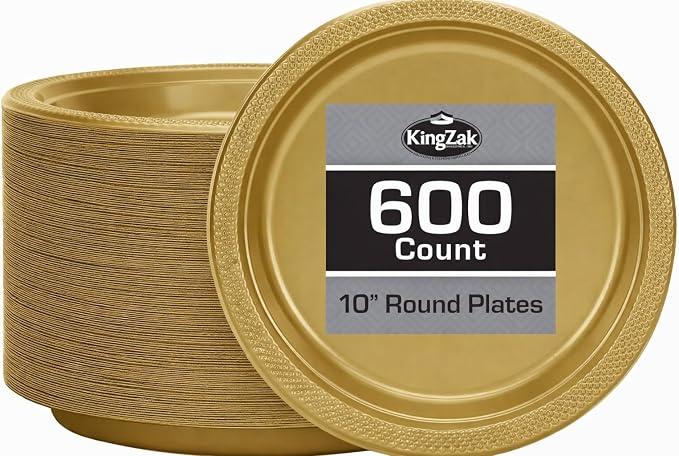 Hanna K. Signature Gold Plastic Plates 10 Inch 600 Count – Heavy Duty by HannaKSignature