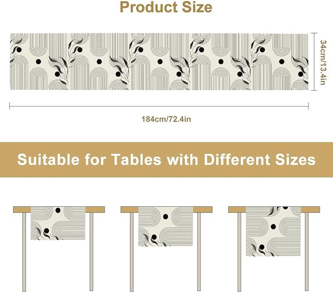 YCness Boho Mid Century Modern Table Runner Black White Dining Table Decor - Image 2