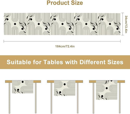 YCness Boho Mid Century Modern Table Runner Black White Dining Table Decor - Image 2
