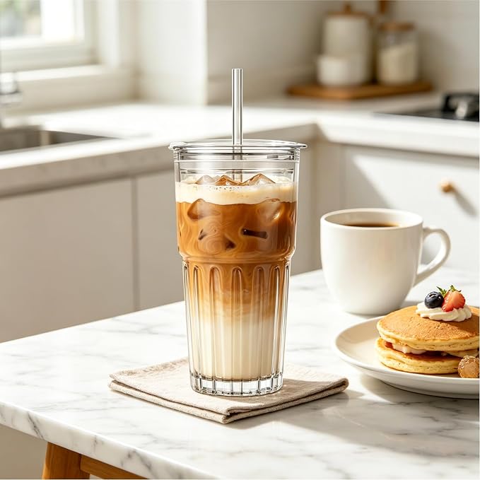INSETLAN 20oz Clear Glass Cups & Tumbler Set - Image 9